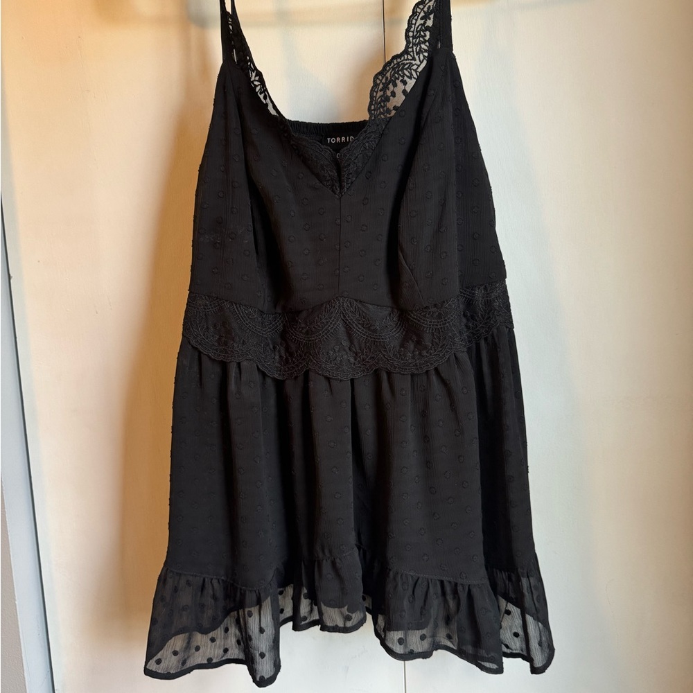 Black Lace-Trim Spotted Swiss Dot Babydoll shirt